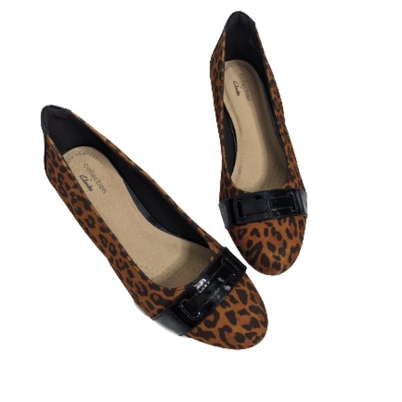 Clarks Leopard Print Mallory Strap Wedge Shoes 7 1/2W - Picture 1 of 10